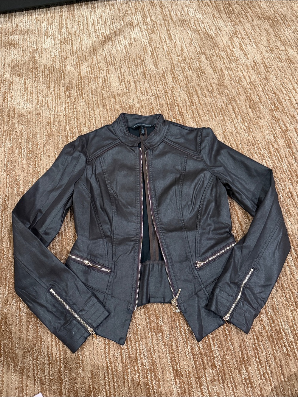 White House Black Market Black Faux Leather Zip-Front Jacket